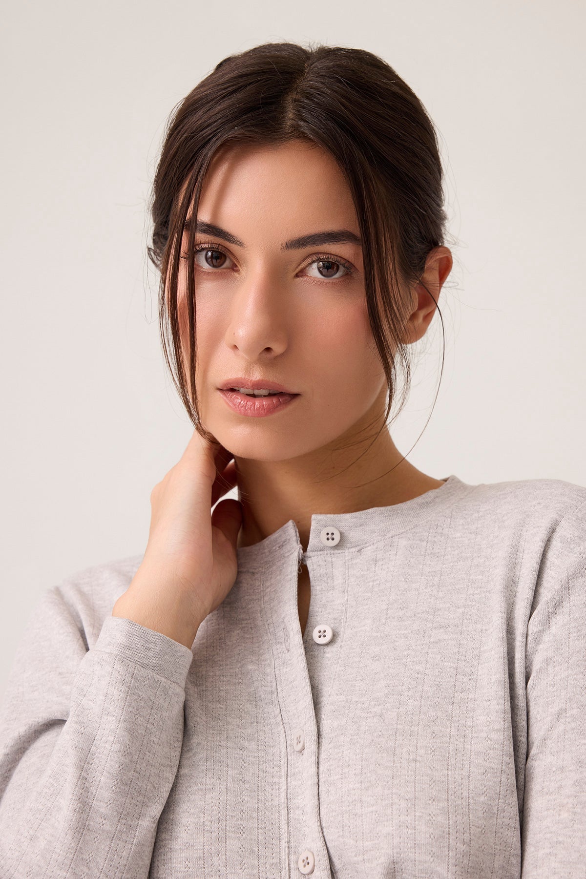 Petek Dokulu Düğmeli Pijama Takımı