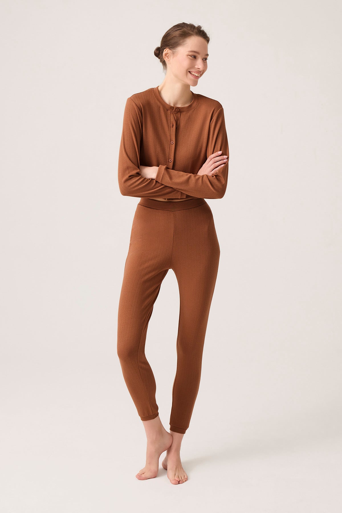 Petek Dokulu Düğmeli Pijama Takımı