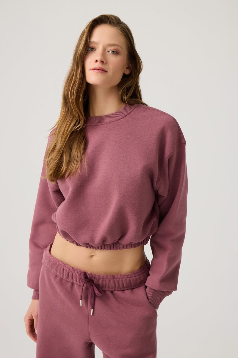 Beli Büzgülü Kısa Sweatshirt