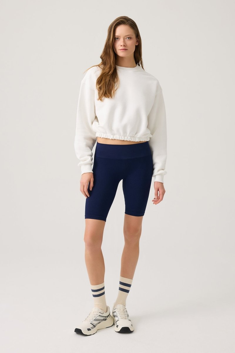Beli Büzgülü Kısa Sweatshirt
