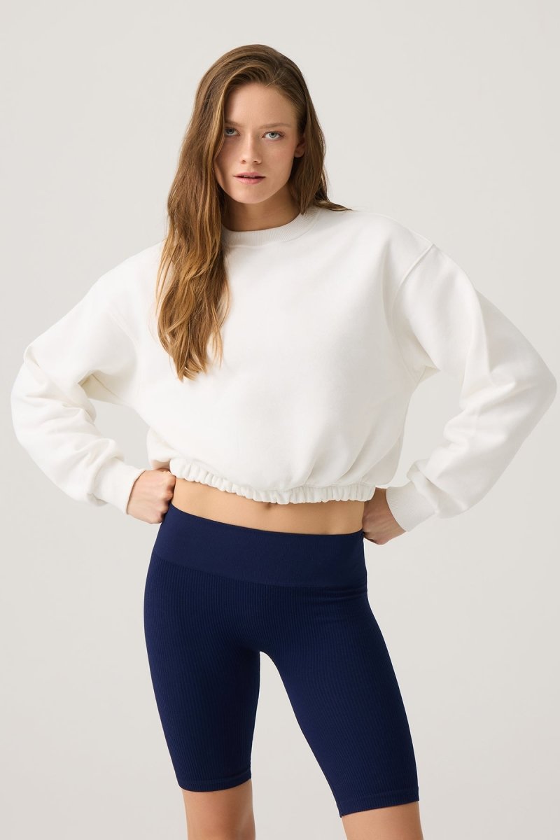 Beli Büzgülü Kısa Sweatshirt