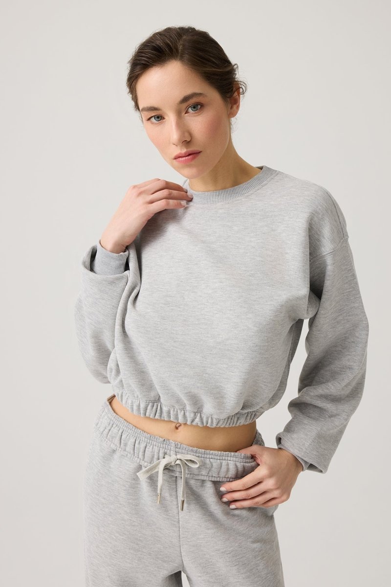 Beli Büzgülü Kısa Sweatshirt