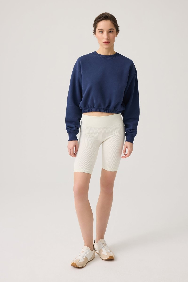 Beli Büzgülü Kısa Sweatshirt