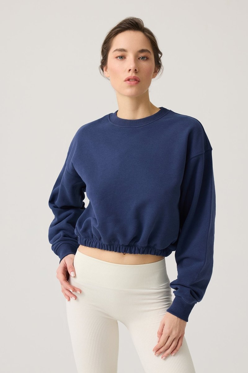 Beli Büzgülü Kısa Sweatshirt