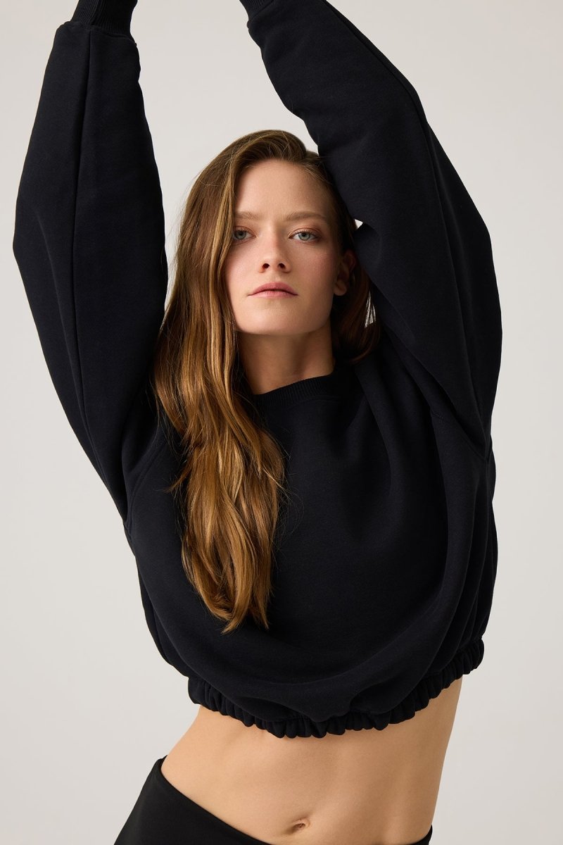Beli Büzgülü Kısa Sweatshirt