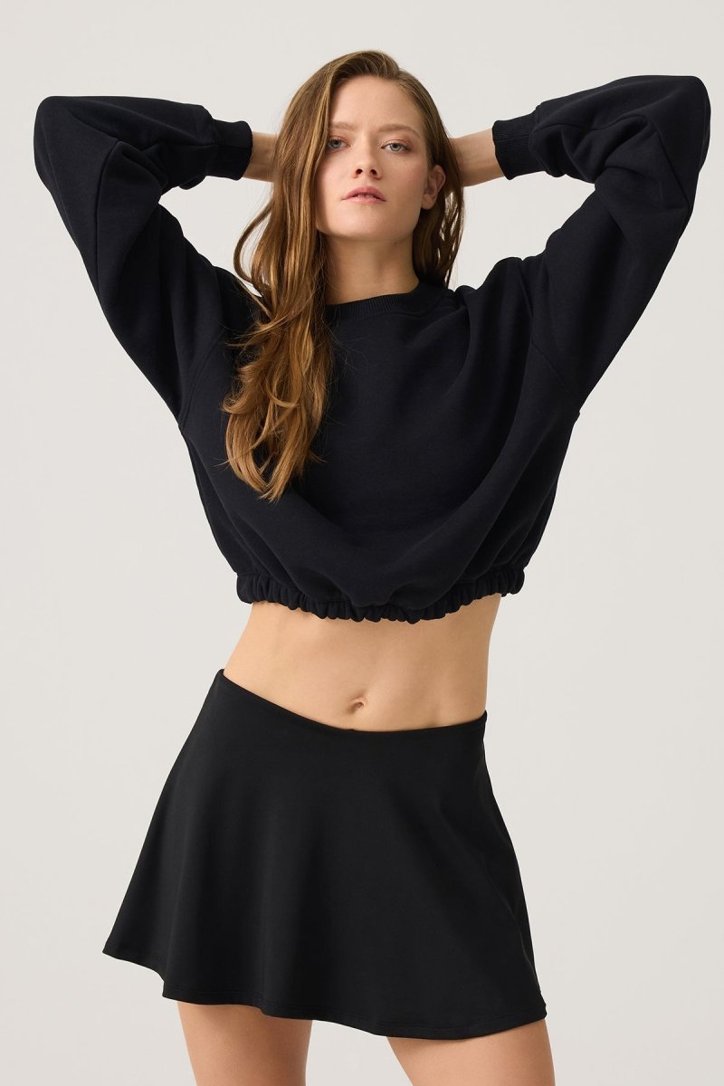 Beli Büzgülü Kısa Sweatshirt