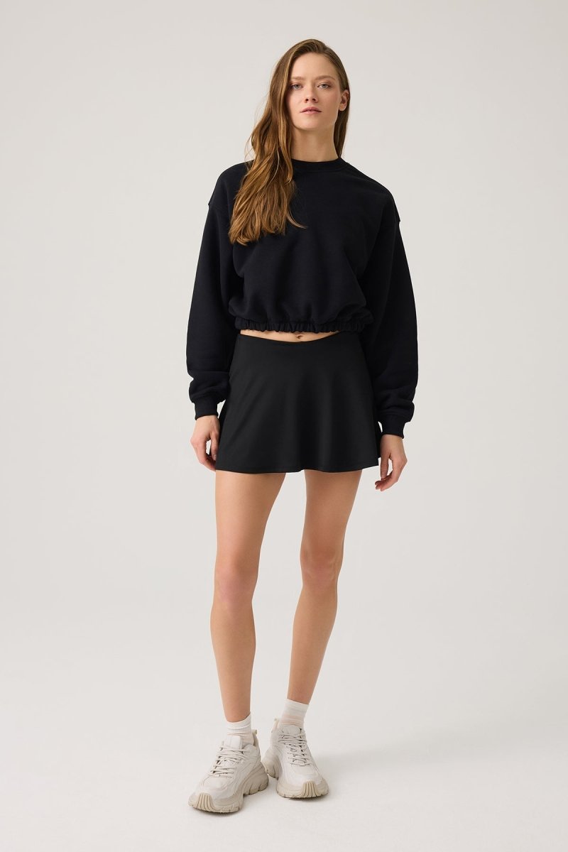 Beli Büzgülü Kısa Sweatshirt