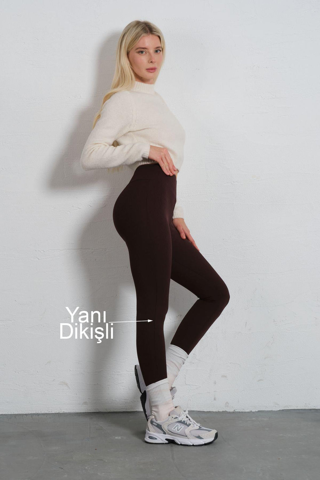 Yüksek Bel Fitilli Örme Tayt